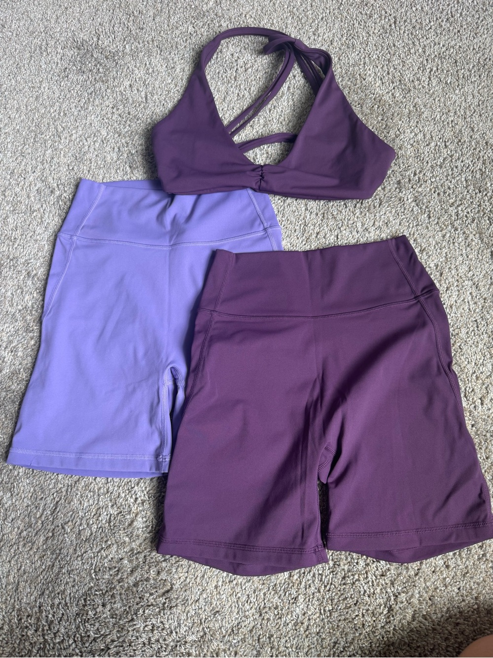 Purple Bra & Biker Short Activewear Set Bundle by Cara Loren Active